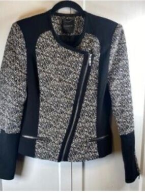 Dynamite Black & White Tweed Moto-Style Blazer